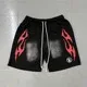 Design Flame Print Drawstring Shorts Black - 1
