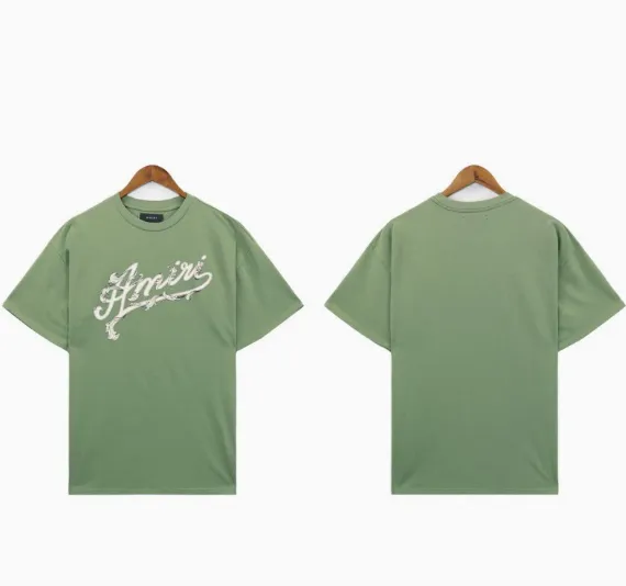 Amiri Script Logo Olive Green T-Shirt - 1
