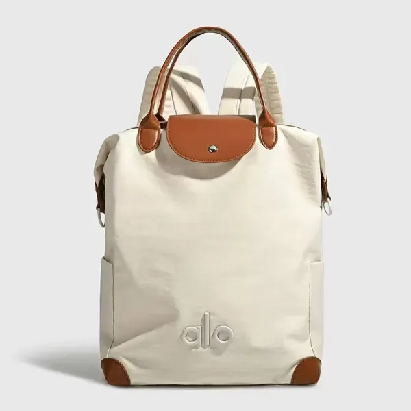 Alo Yoga Foldable Backpack Beige with Tan Leather Accents - 1