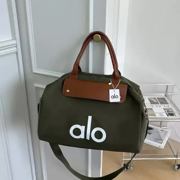 Alo Duffle Bag Olive Green with Brown Leather Trim Handbag - 1