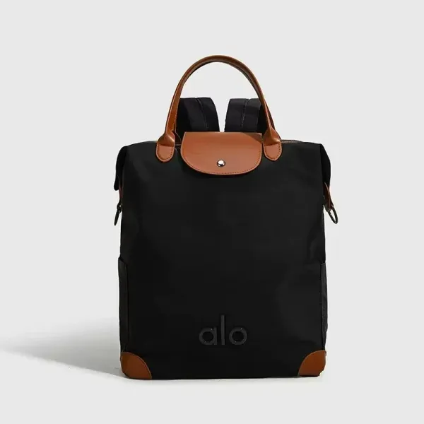 Alo Yoga Fold-Over Backpack Black with Tan Leather Accents - 1