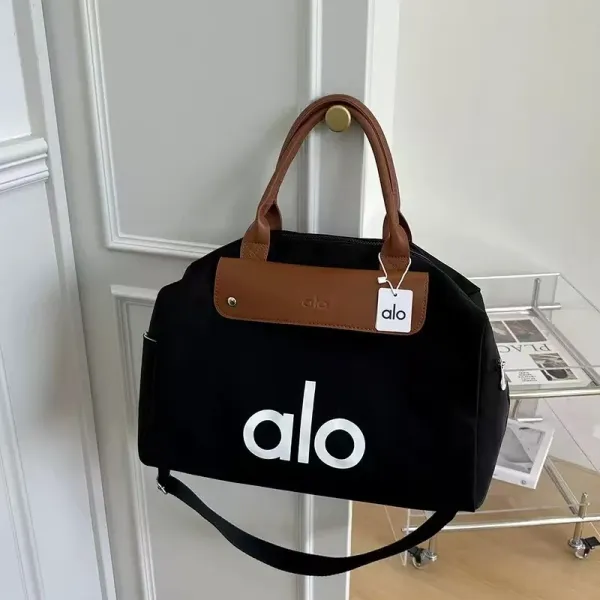 Alo Yoga Duffle Bag Black with Brown Leather Trim - 1