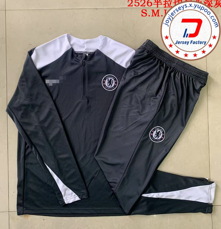 25-26 Half zipper-Striped Chelsea Dark Grey Training Sets Football Tracksuit Agent Purchasing
