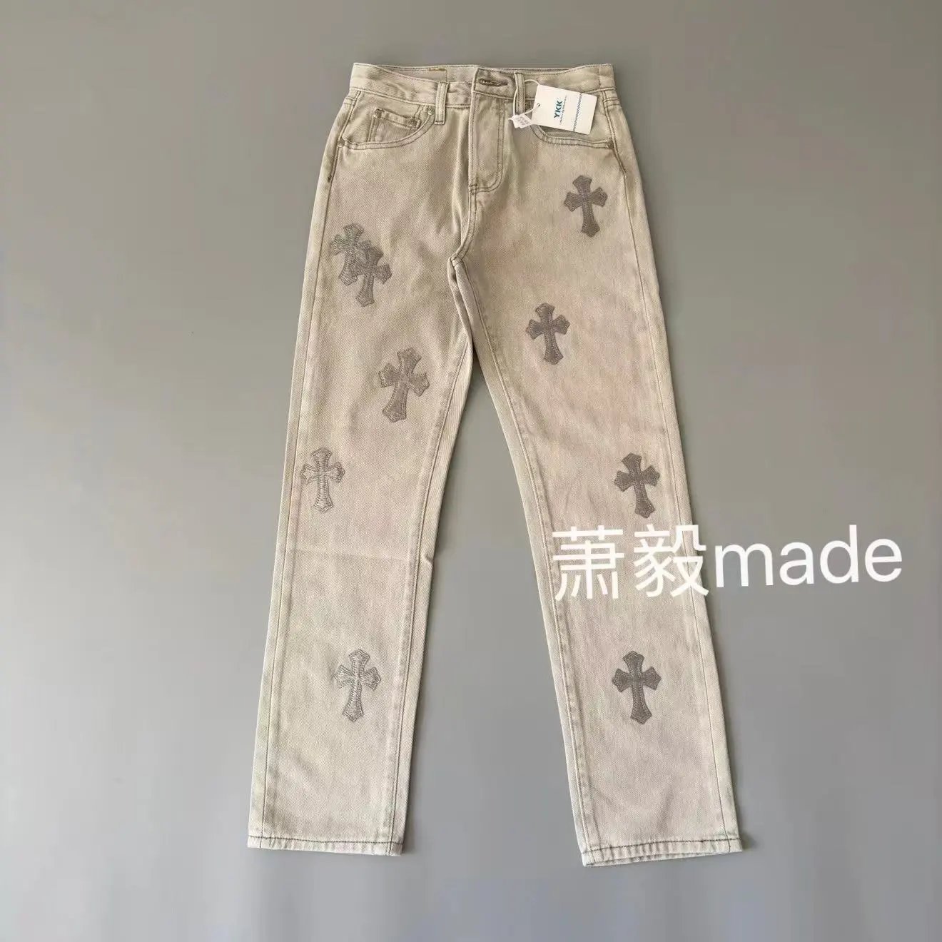 [In Stock, Ships Same Day] Xiaoyi Independent Chrome Hearts Silver Horsehair  Split Leather Brand Patch Pattern 501 Straight Fit Versatile Leg-Enhancing cleanfit vibe Essential for Outfits
