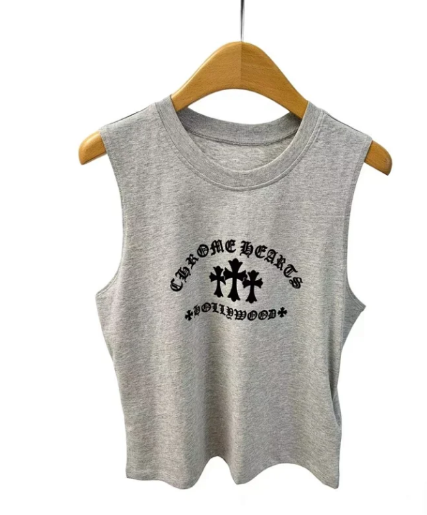 Chrome Hearts Grey Cotton Tank Top with Hollywood Cross Logo