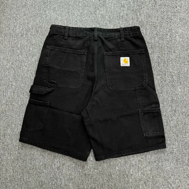 Washed denim work shorts