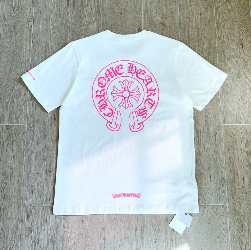 Chrome Hearts Pink Horseshoe Logo T-shirt White