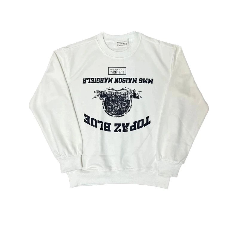 MM6 Maison Margiela Upside Down Topaz Blue Logo Sweatshirt White