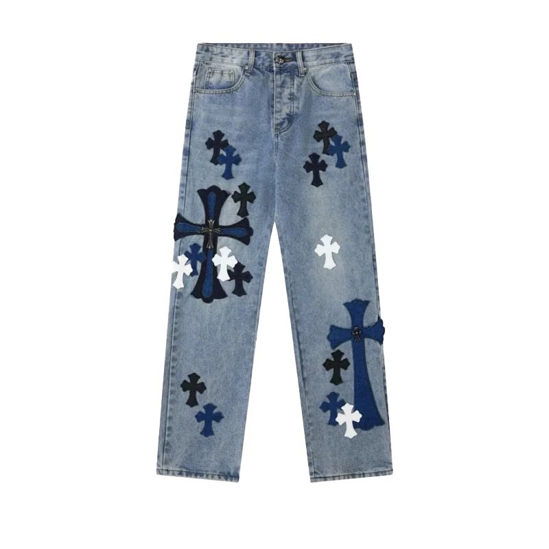 Chrome Hearts Cross Patch Denim Jeans Blue
