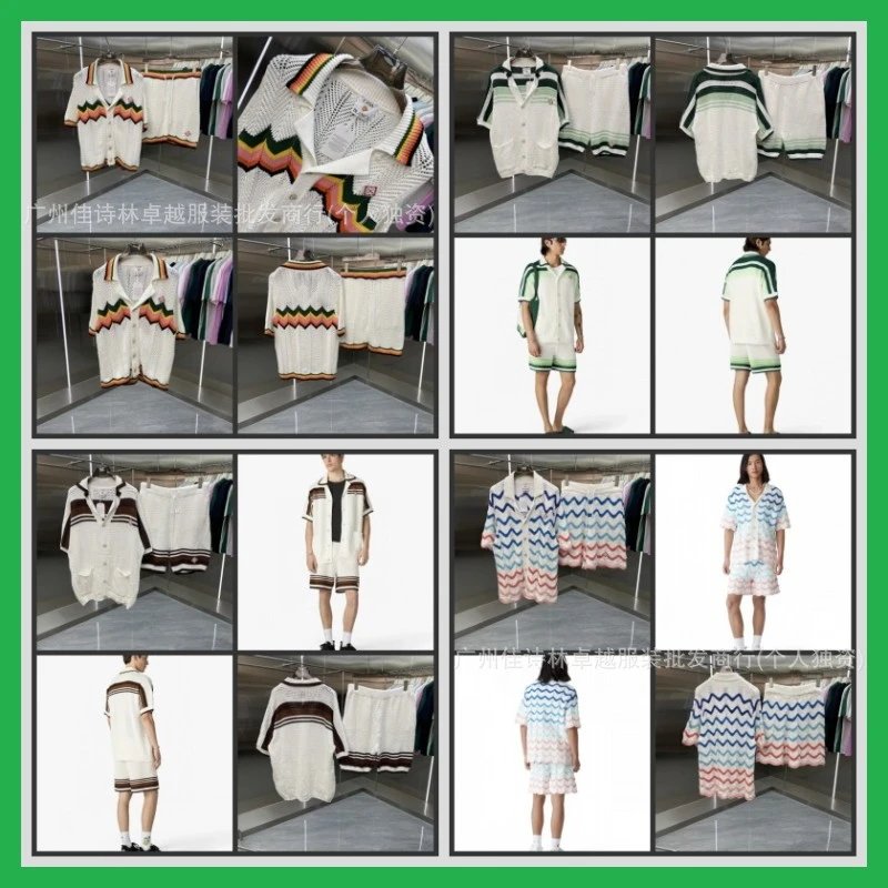 High version casabl sweater sweater short-sleeved jacquard cardigan couple shorts set