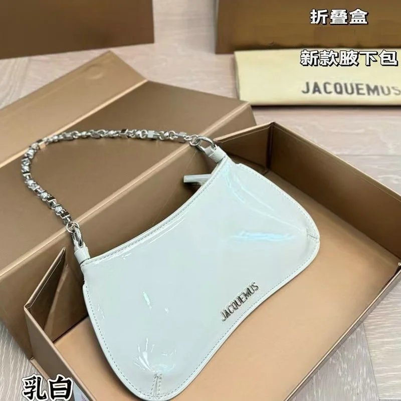 Jacquemus Glossy Patent Leather Shoulder Bag with Chain Strap