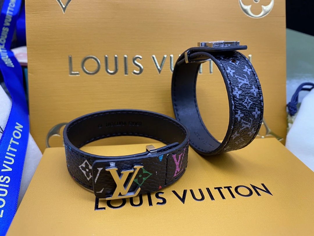 Louis Vuitton Monogram Leather Cuff Bracelet with LV Clasp