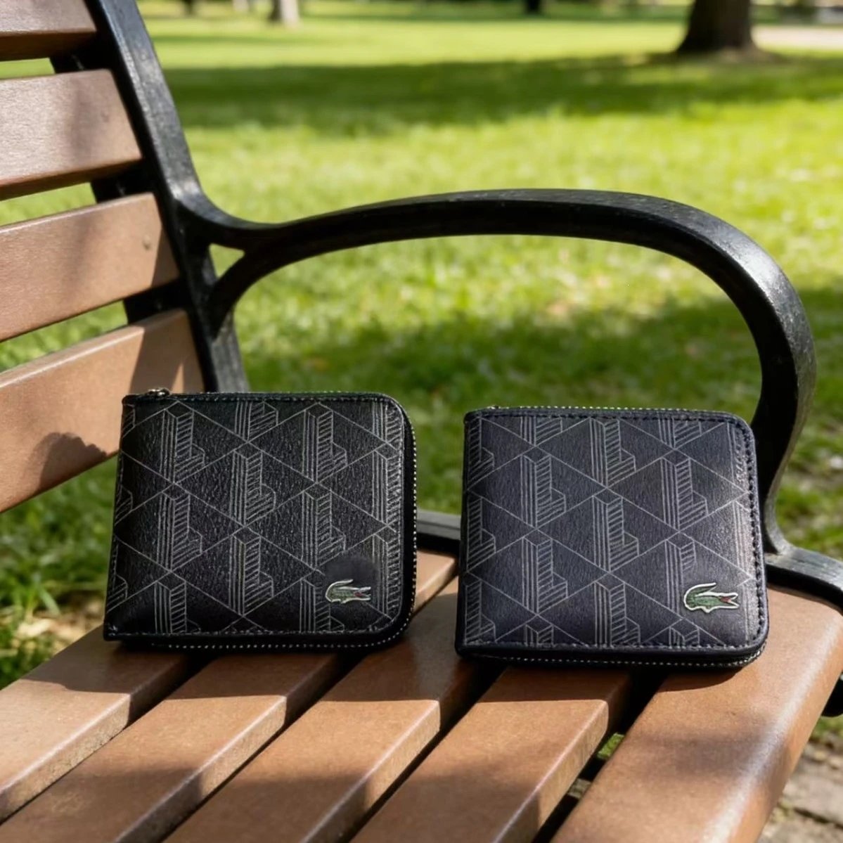 Lacoste Men's Geometric Monogram Print Zip-around Wallet