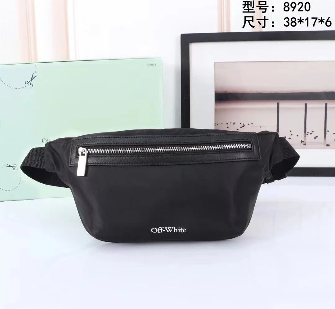Off-White Black Nylon Belt Bag with Front Zipper Pocket