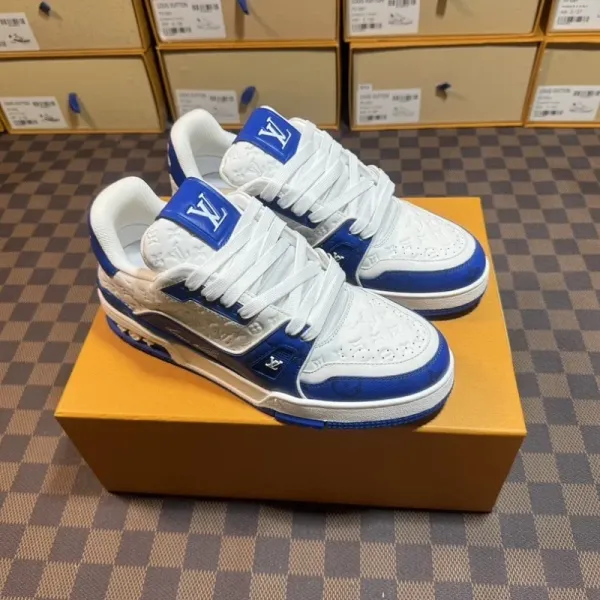 Louis Vuitton Trainer Sneakers White and Blue Sneakers - 1