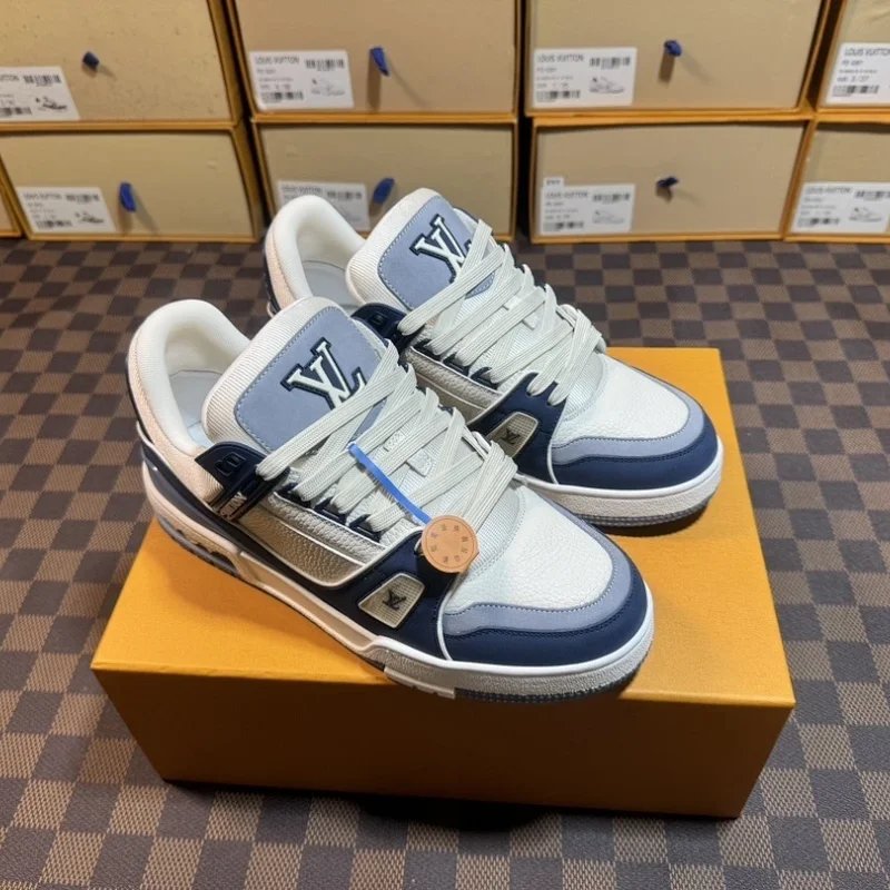 Louis Vuitton Trainer Sneakers White Navy Leather Sneakers - 2