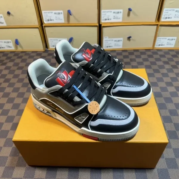 Louis Vuitton Trainer Low Black Red Gray Sneakers - 1
