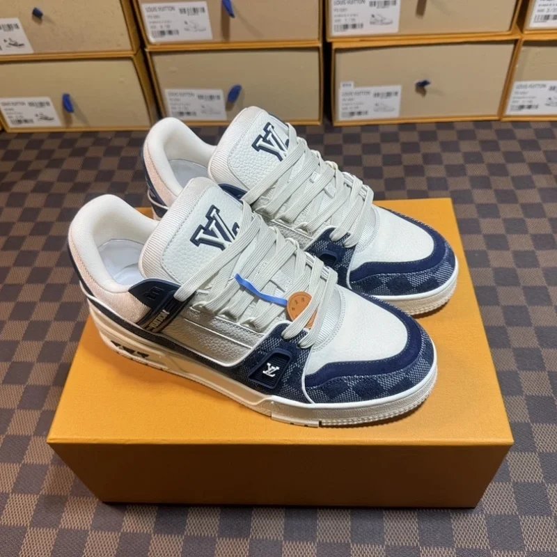 Louis Vuitton Trainer Sneakers White Navy Leather Sneakers - 3