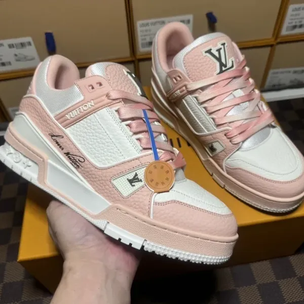 Louis Vuitton Trainer Sneakers Pink and White Leather Sneakers - 1