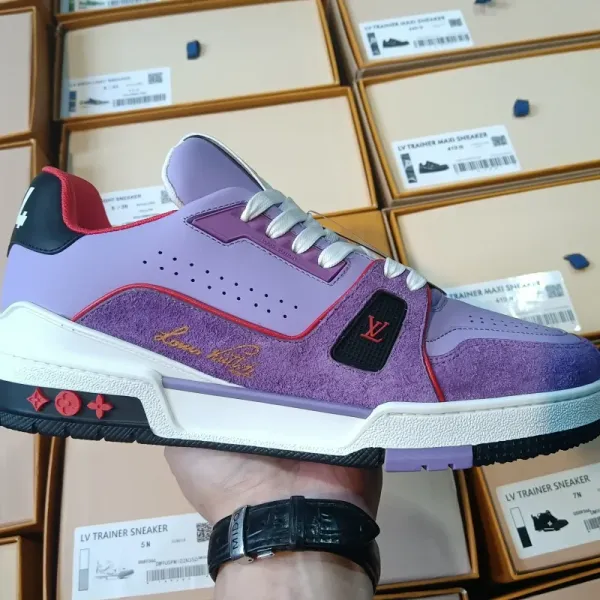 Louis Vuitton LV Trainer Maxi Sneaker Purple Red Suede Sneakers - 1