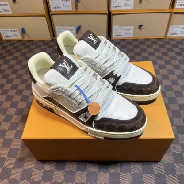 Louis Vuitton Trainer Sneakers White Brown Monogram - 1