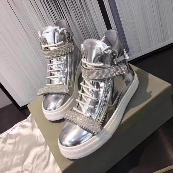 Silver Patent Leather with Double Crystals