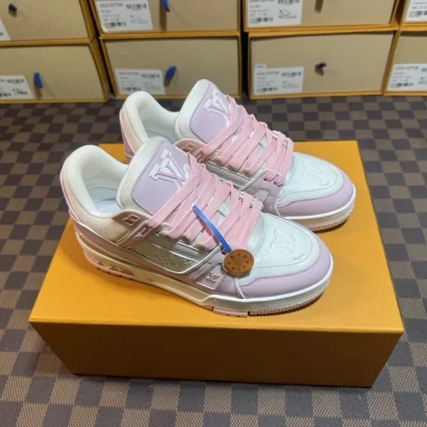 Louis Vuitton Trainer Sneakers Pastel Pink and White - 1