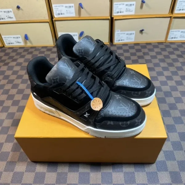 Louis Vuitton Trainer Black Monogram Leather Sneakers - 1