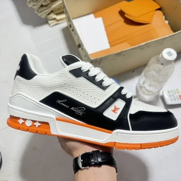 Louis Vuitton Trainer Sneakers White Black Orange - 1