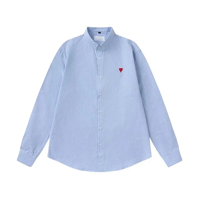 Light Blue Heart Embroidery Button-Down Shirt