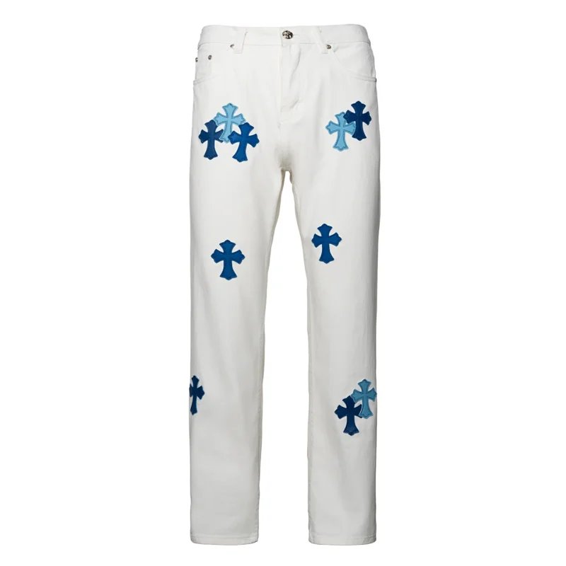 Chrome Hearts White Cross Embroidered Jeans