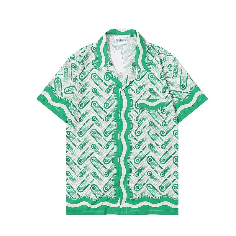Casablanca Green All-over Tennis Theme Cuban Collar Short-Sleeve Shirt