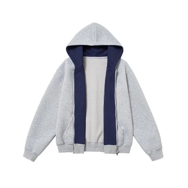 Gray and Navy Reversible Zip-Up Hoodie