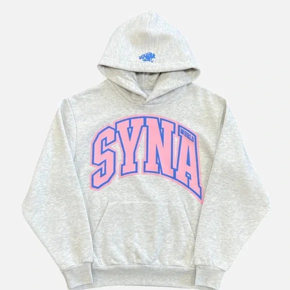 Syna Grey Hoodie with Pink and Blue Lettering