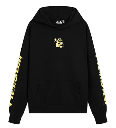 Black Hoodie with Yellow Sleeve Text
