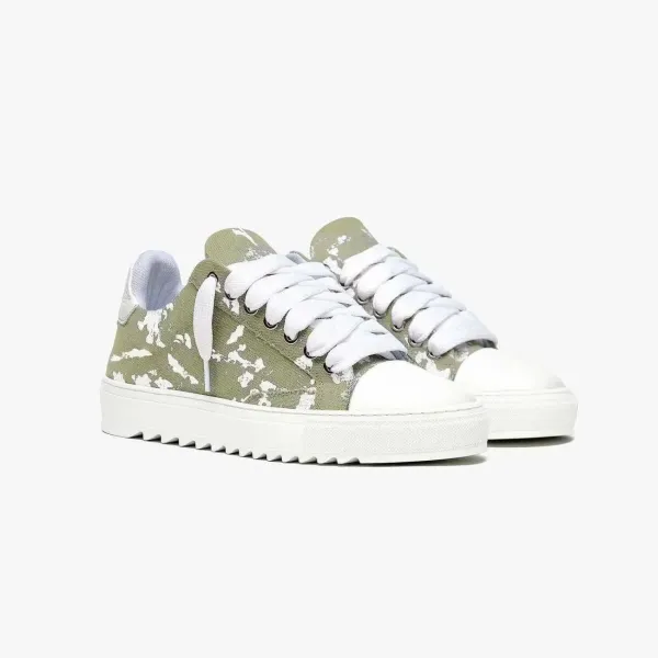 Design Canvas Sneakers Olive Green Splatter Print White Sole Sneakers - 1