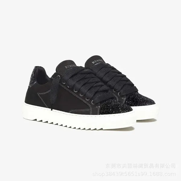 Design NUMERI Black Glitter Panel Low-Top Sneakers - 1