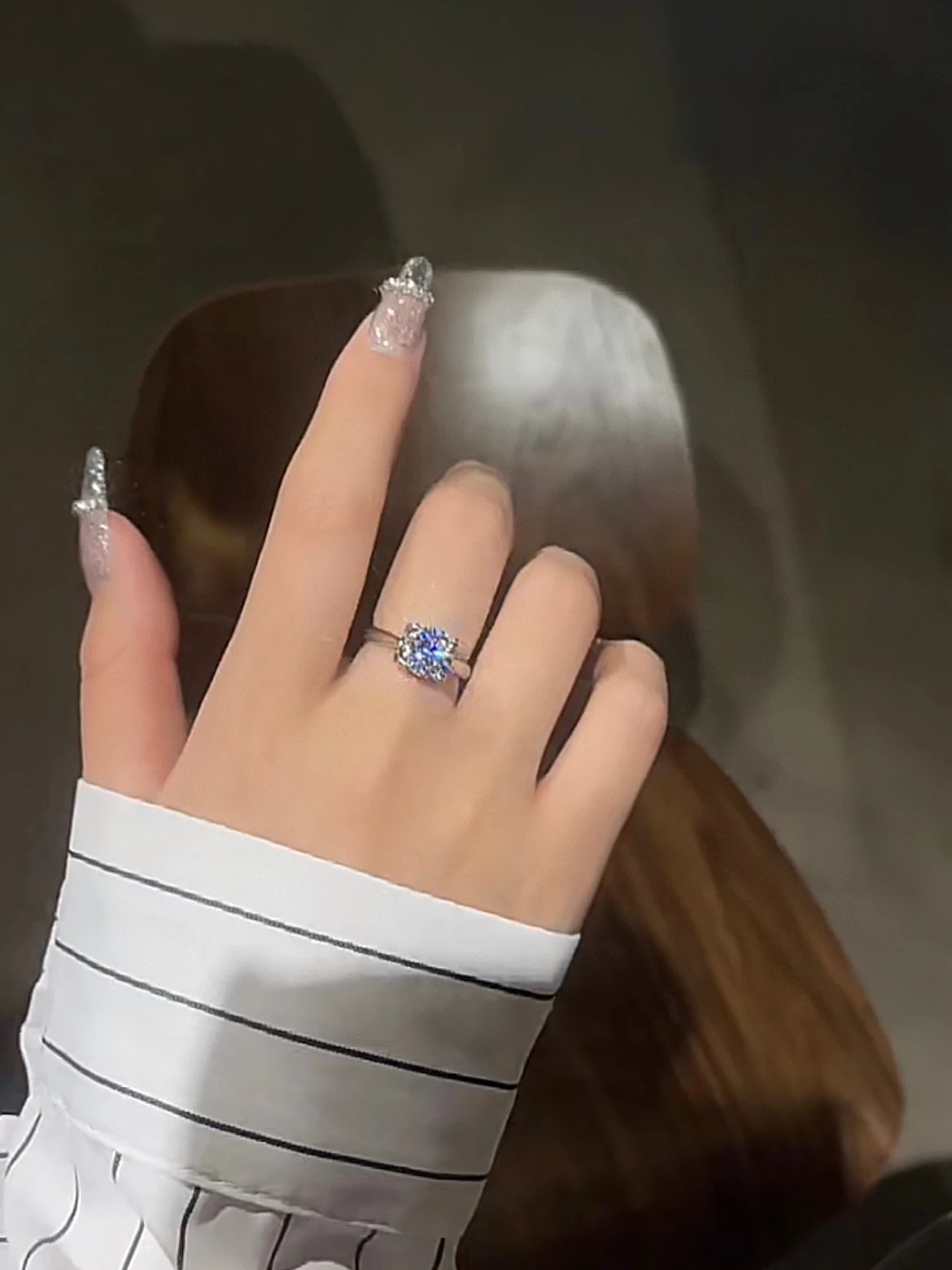K Gold 925 Silver Four-Prong Diamond Ring