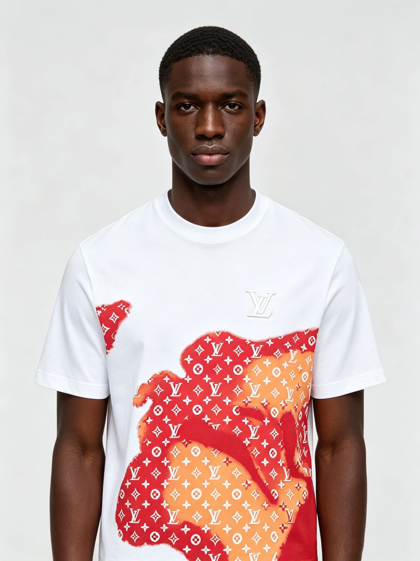 Gradient Splatter Letter Embroidery T-Shirt
