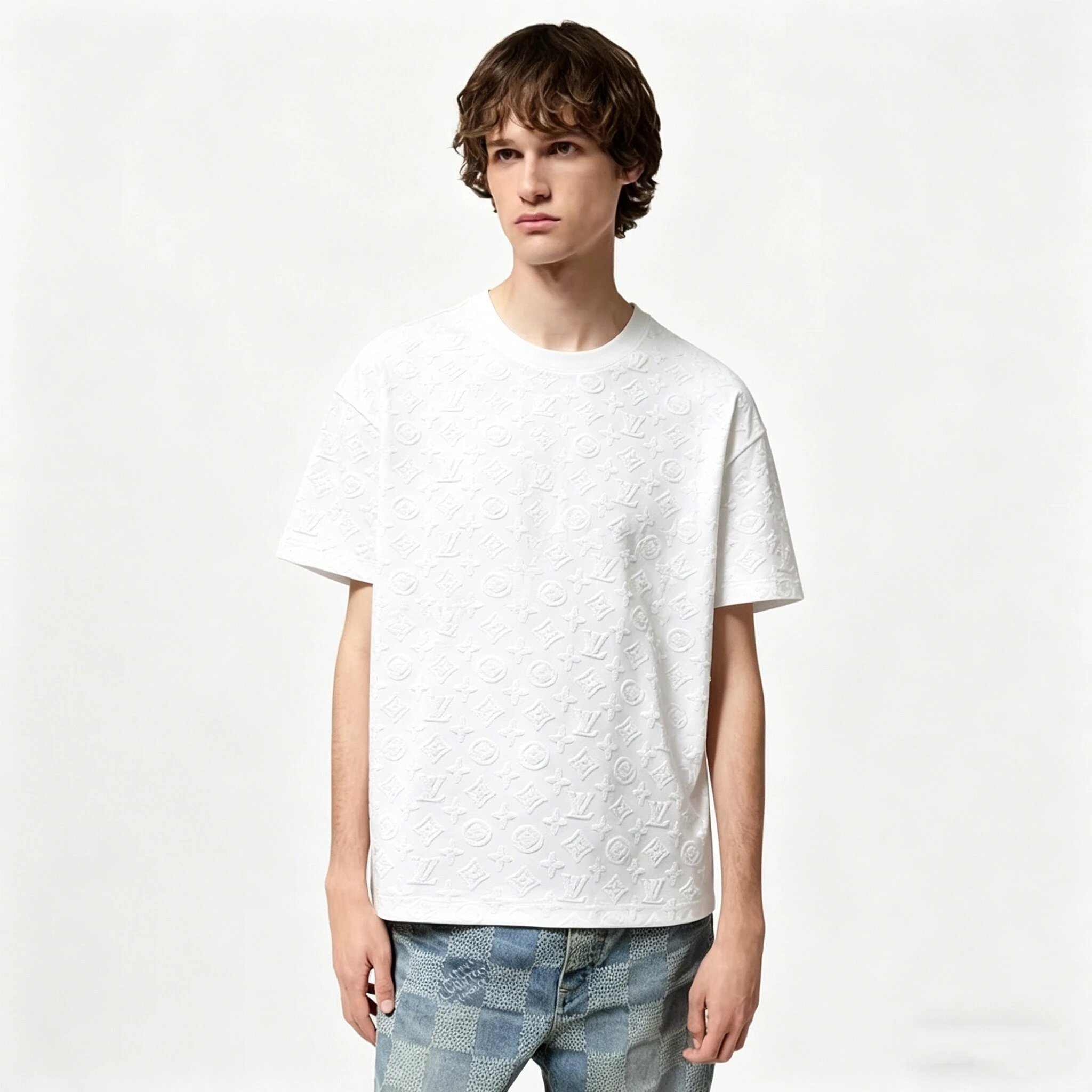 Burberry High-End 3D Monogram Embossed T-Shirt