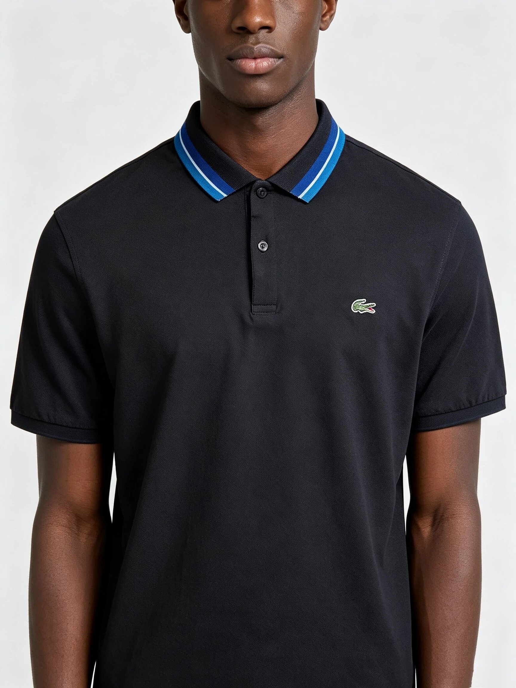 LAC Fish Embroidered Contrast Collar Polo Shirt