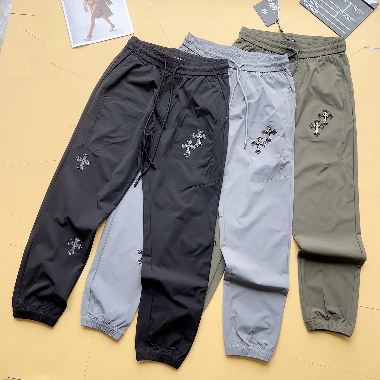 K007 Cross Titanium Steel Embroidery Tapered Pants