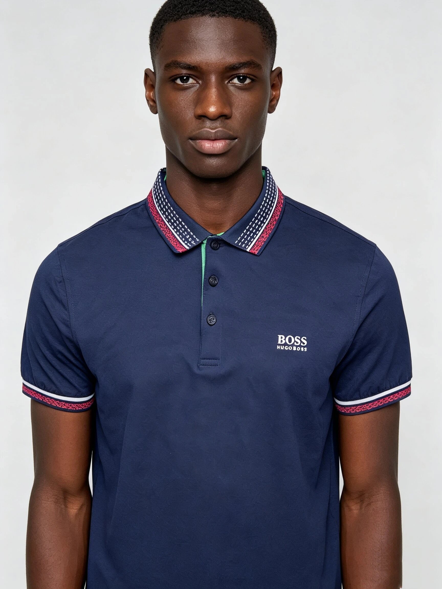 HUGO Contrast Check Collar T-Shirt