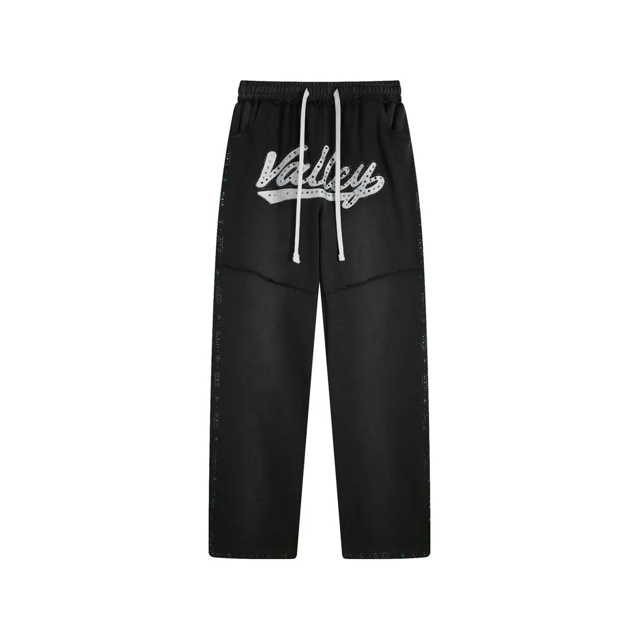 Vale Valley Forever Shorts Washed Denim Drawstring with Rhinestone Logo Embroidery image 6