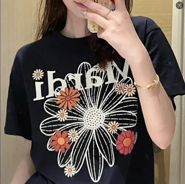 Design Floral Graphic Print Black T-Shirt - 6
