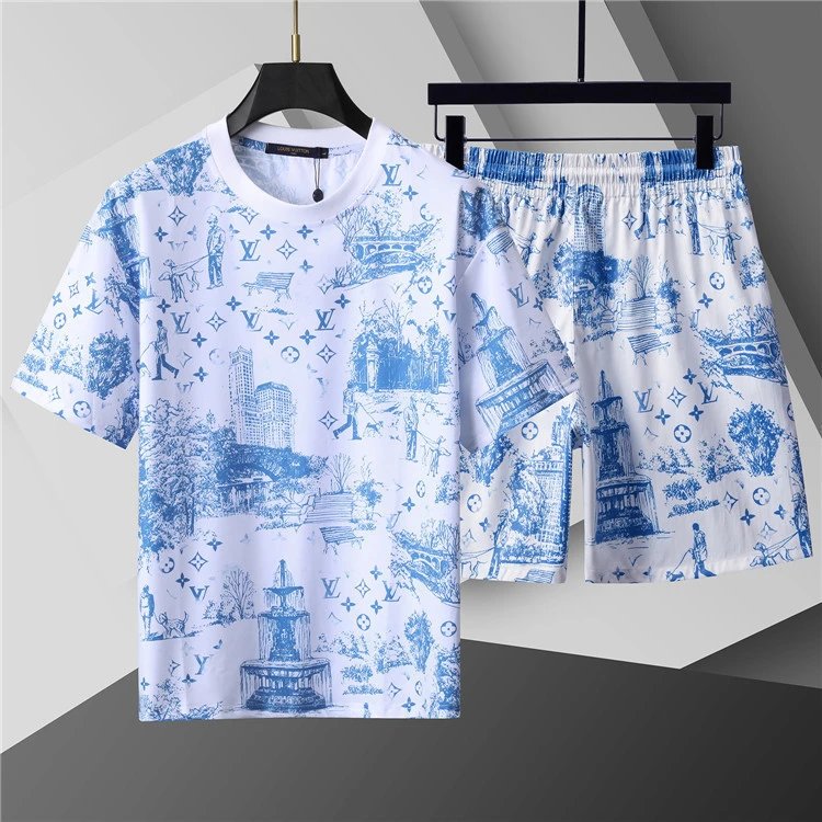 Dior Matching Sets Embossed monogram T-shirt and shorts set — 91135 White and blue suit