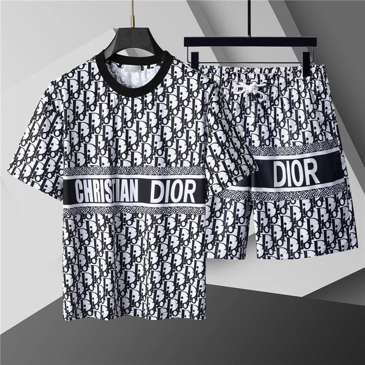 Dior Matching Sets Embossed monogram T-shirt and shorts set — 91133 Black and white suit