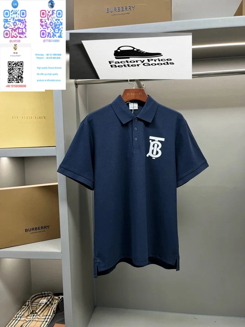 Burberry Shirts Short-Sleeve Polo Shirt with Check Collar — 24.