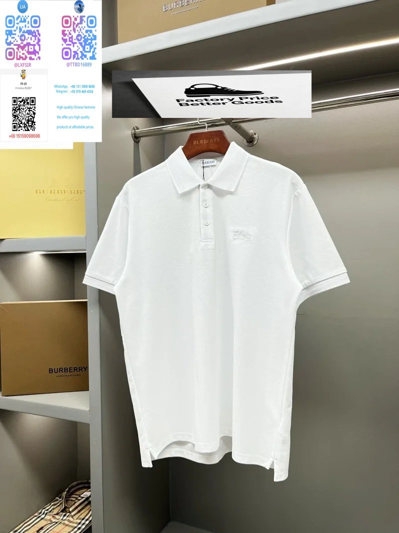 Burberry Shirts Short-Sleeve Polo Shirt with Check Collar — 29.