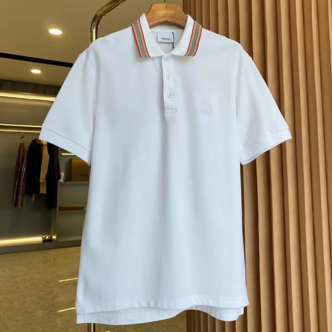 Burberry Shirts Short-Sleeve Polo Shirt with Check Collar — 15.